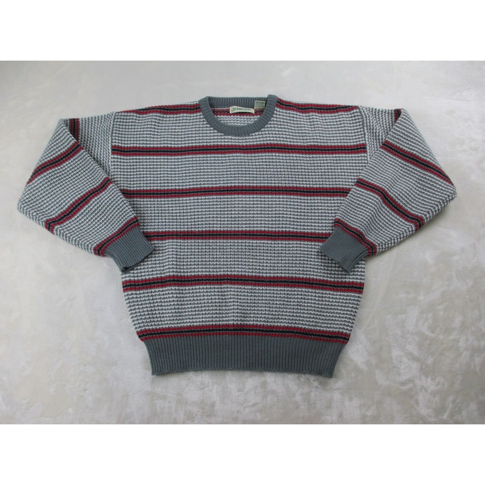 VINTAGE St. John's Bay Sweater Mens Large Gray Striped Knit‎ Pullover Acrylic
